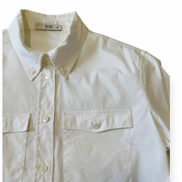 Prada White Stretch Cotton Button Down Shirt, size Italian 44/10 US, - Picture 8 of 15